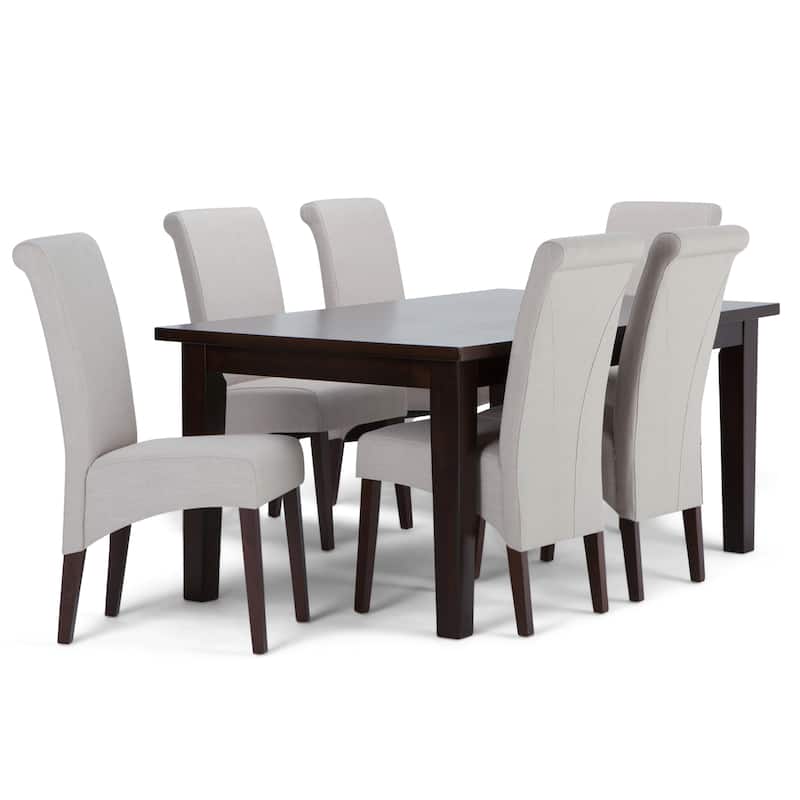WYNDENHALL Franklin Transitional 7 Pc Dining Set with 6 Upholstered Dining Chairs and 66 inch Wide Table