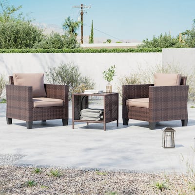 LIVOOSUN 3-Piece Patio Sofa Set Gray Rattan Outdoor Chair with Side Table