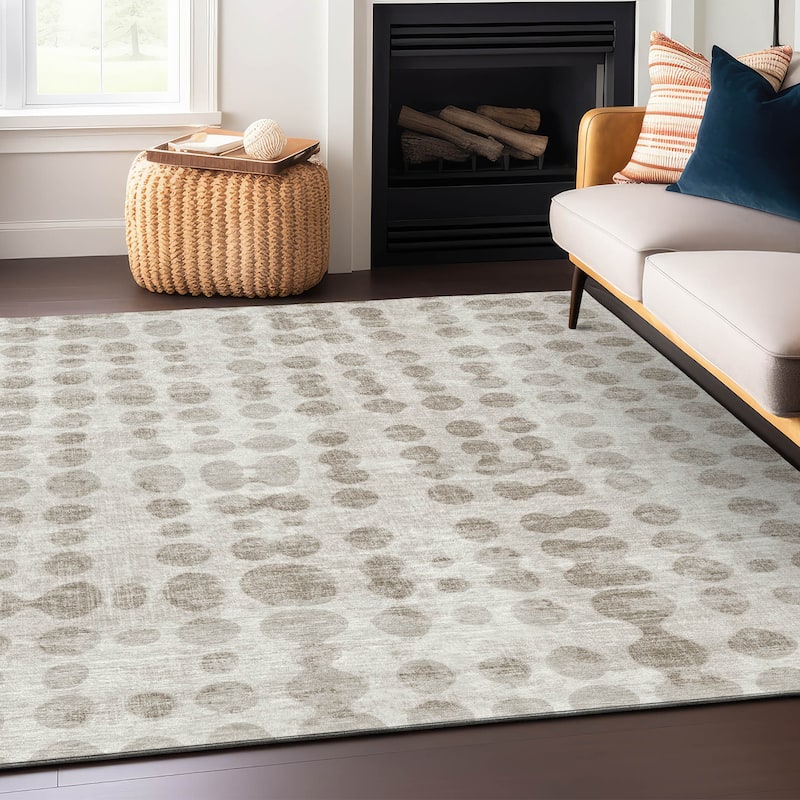 Machine Washable Indoor/ Outdoor Chantille Dots Abstract Rug