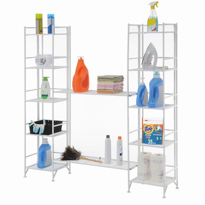 Convenience Concepts Xtra Storage 5 Tier Folding Metal Shelves with Set of 2 Deluxe Extension Shelves