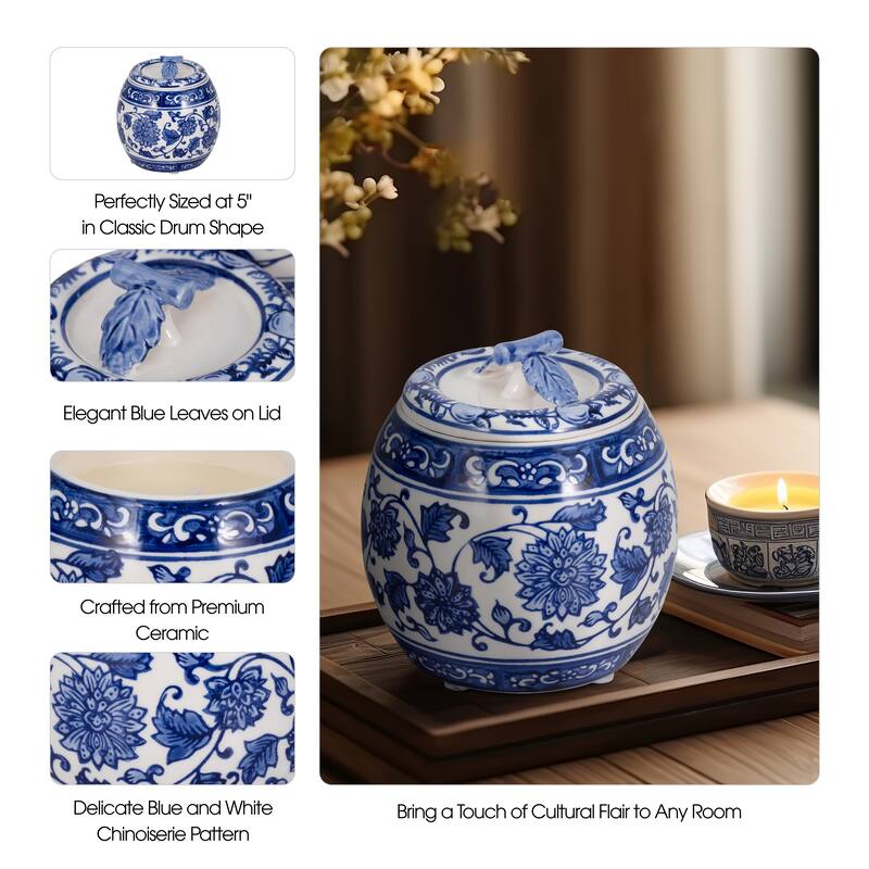 Modern Chinoiserie Ceramic Candle with Lid - Peony Scented Candle