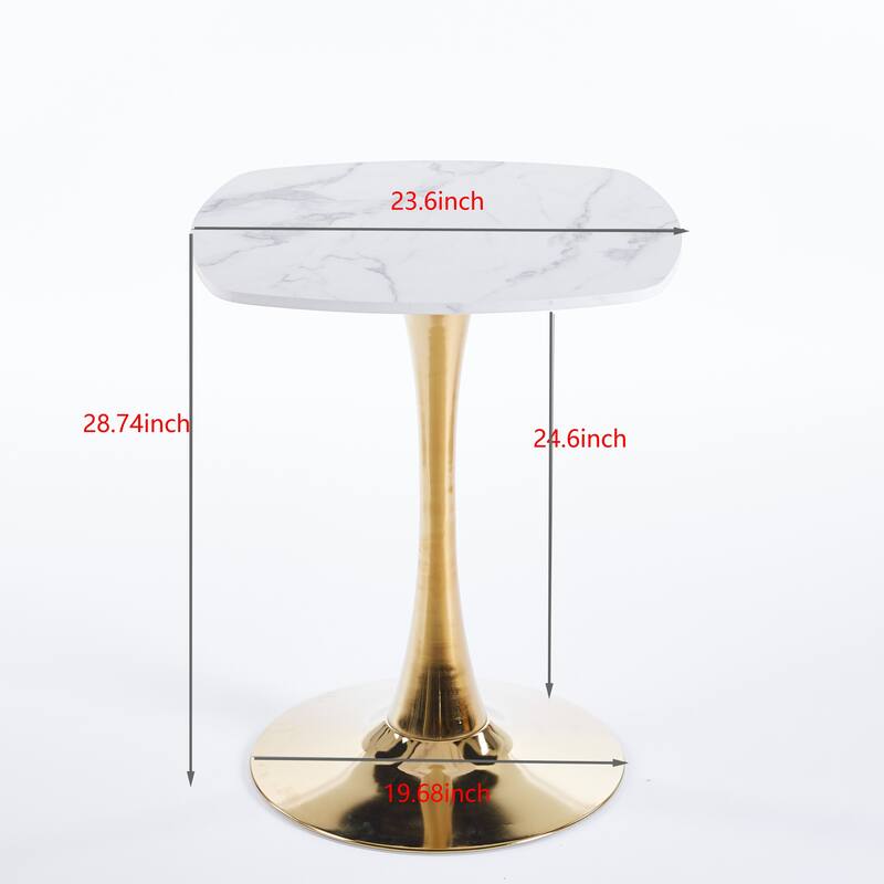 Small Square Dining Table for 2-4 People, Coffee Table with MDF Top & Metal Pedestal, Tulip Table for Living Room, Small Spaces