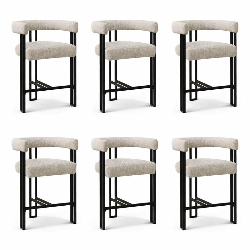 24" Seat Height Upholstered Tweed Solid Back Counter Stool(Set of 6)