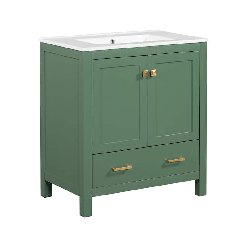 Roomfitters Modern 60" Double Bathroom Vanity Set with Ceramic Sinks, Storage Shelves and Divided Drawers