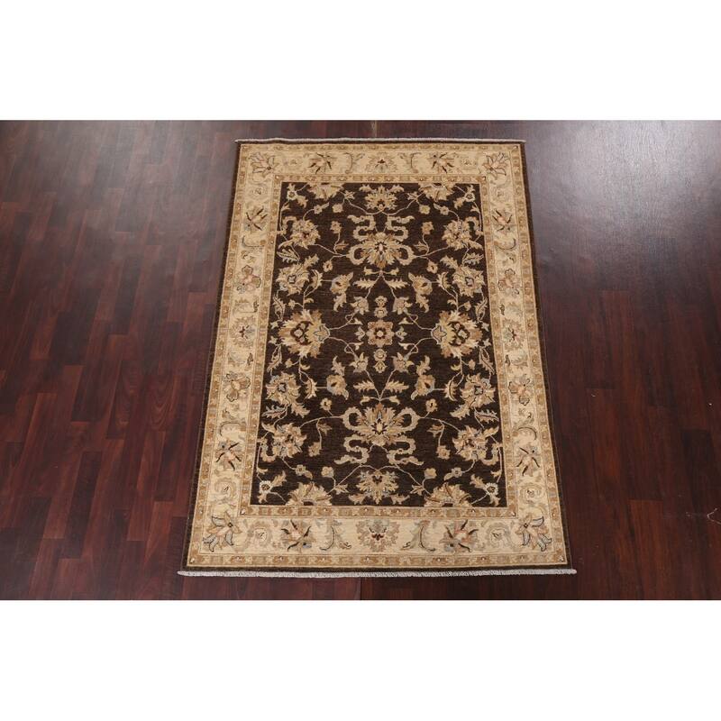 Vegetable Dye Chobi Peshawar Oriental Area Rug Handmade Wool Carpet - 4'11" x 7'3"