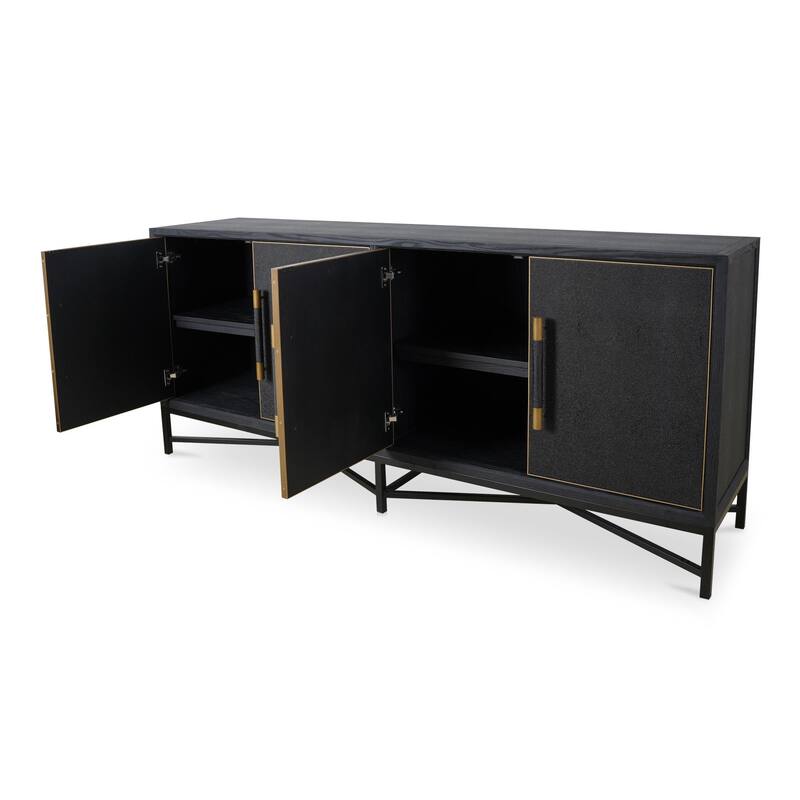 NADAAL STUDIOS Vaughn, Sideboard, Shagreen Patterned Vegan Leather with Brass Legs - 76"W x18"D x34"H