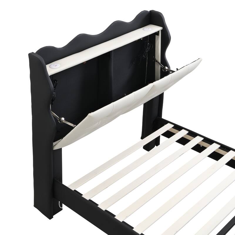 Twin Size Platform Bed with Storage Headboard, LED Lights & USB Charging