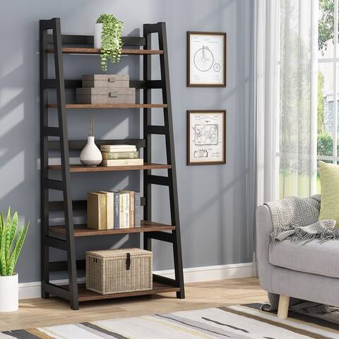 Industrial 5 Tier Ladder Shelf Bookshelf Bookcase for Living Room