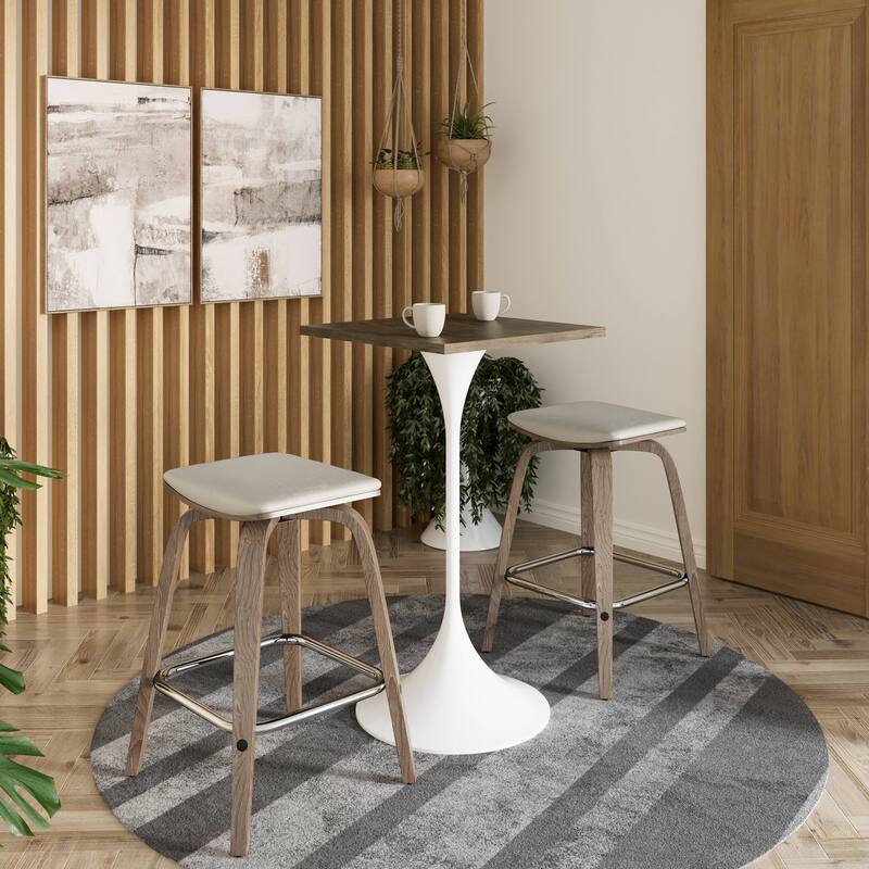Verve 43 in. Tall Bar Height Dining Table Square MDF Wood Tabletop in White Stainless Steel Pedestal Base Accent Bar Table