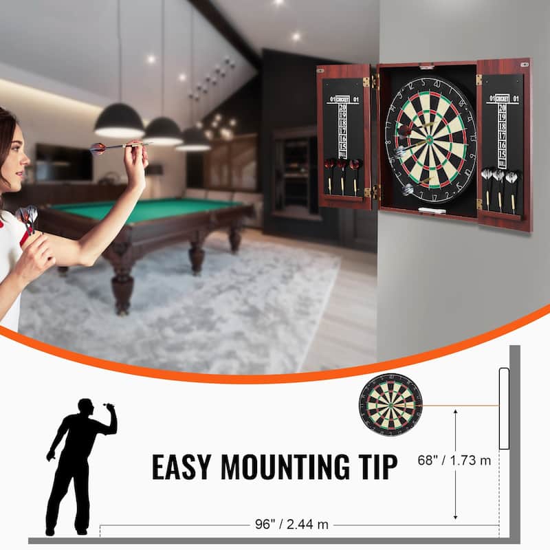 Official Size Cabinet Complete Accessory Steel Tip Dartboard with Rotatable Steel Number Ring - 18"x1.5"