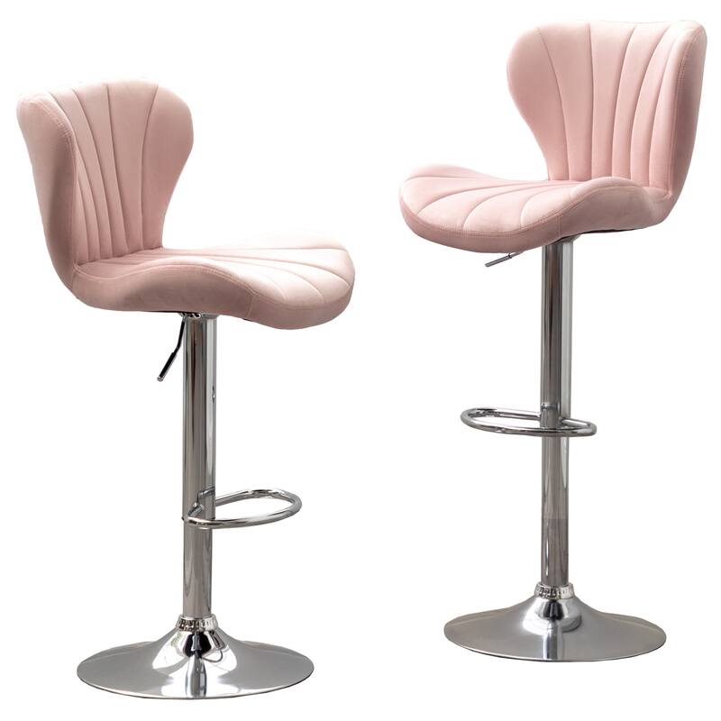Velvet Upholstered Adjustable Swivel Barstools Set of 2 w/Footrest, Metal Pedestal for Bar, Kitchen Island, Dining Room, Brown