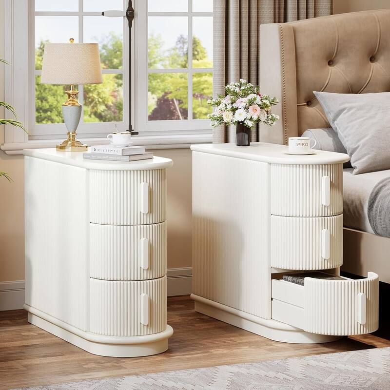 3-Drawer Wooden End Table, Slim Sofa/Chair Side Table Nightstand for Living Room & Bedroom