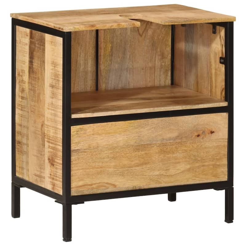 vidaXL Bathroom Sink Cabinet Natural wood Solid mango wood, Iron Medium - 13.8 x 21.7 x 23.6 in