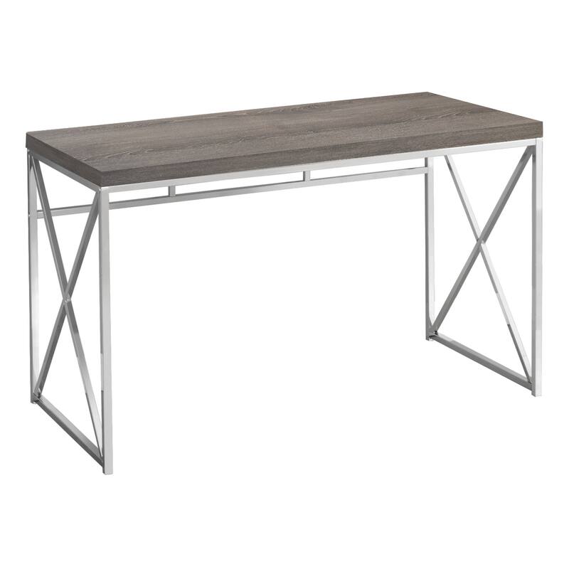 Wood Computer Desk with Silver Metal Base, Veneer Matte Finish - Taupe and Silver