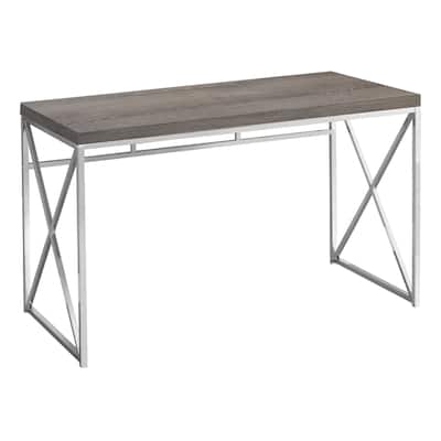 Wood Computer Desk with Silver Metal Base, Veneer Matte Finish