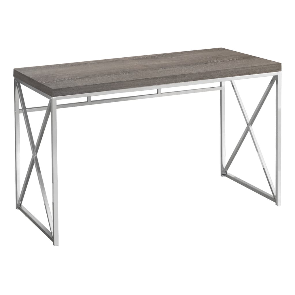 Wood Computer Desk with Silver Metal Base, Veneer Matte Finish
