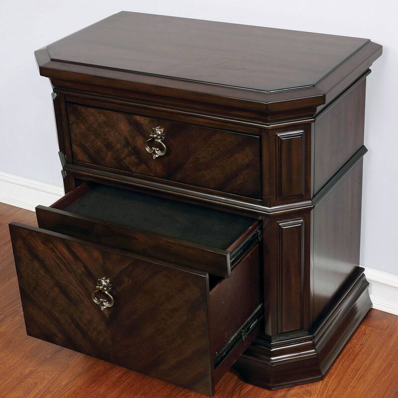 Wooden Nightstand with USB Charger in Espresso Finish