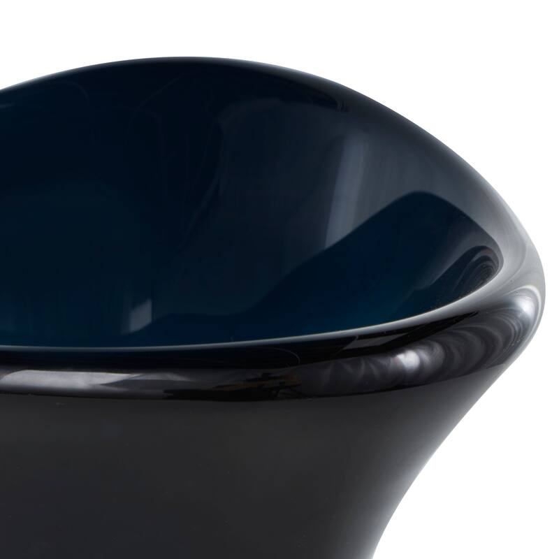 Dark Blue Glass Ombre Tulip Abstract Vase with Clear Base