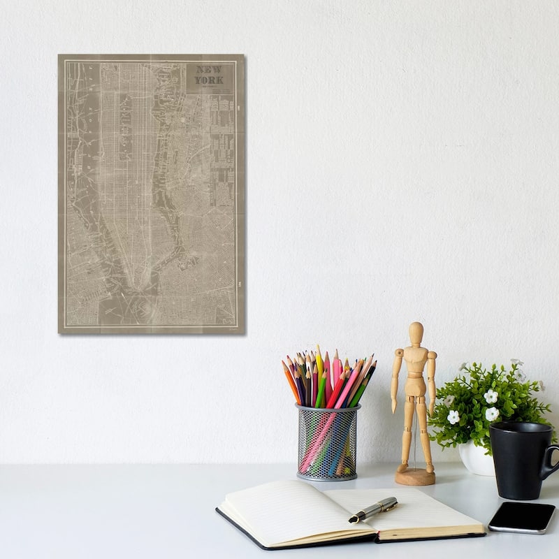 iCanvas "Blueprint Map New York Taupe" by Sue Schlabach Canvas Print - 12x8x0.75
