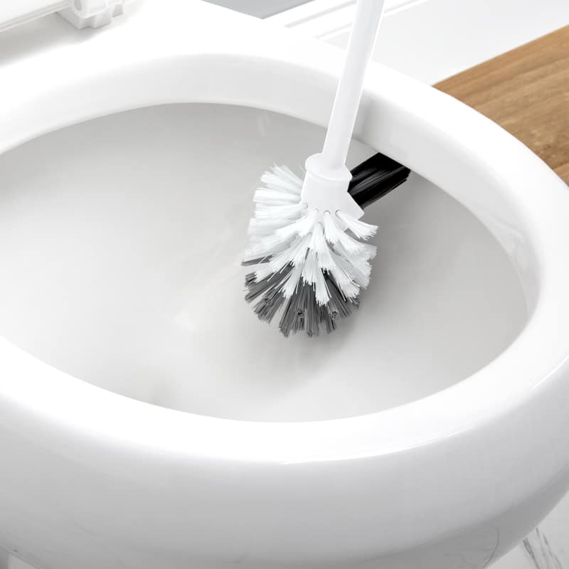 Bath Bliss Self Closing Lid Toilet Brush with Rim Scrubber in Sailor Knot Design - 5.9"x 5.3" x 15.4"