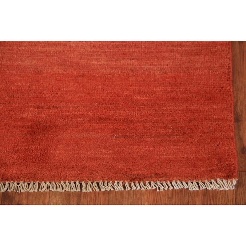 Gabbeh Rug Hand-Knotted Orange Solid Wool Carpet - 4'1" x 5'9"