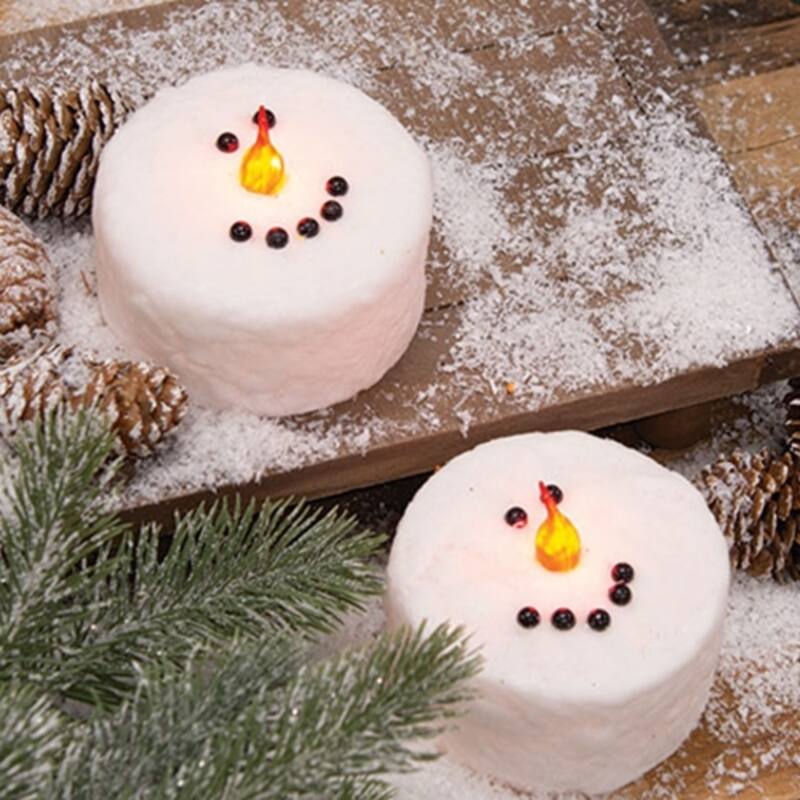 2/Set - Snowman Face Wax LED Timer Tealights - Multi