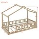 preview thumbnail 32 of 35, Twin Size House Platform Bed Frame with Roof and Fence, Wood Floor Bed Frame with Safety Guardrail for Kids Toddlers Teens