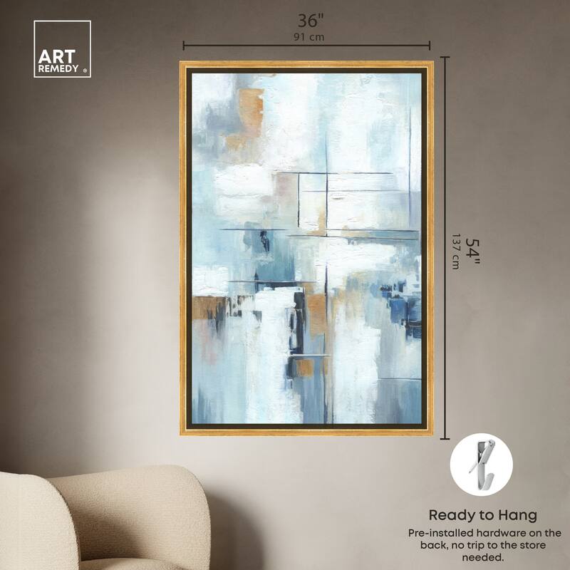 Art Remedy House Of Lines Ii Framed Blue Abstract 1 Piece Canvas Wall Art