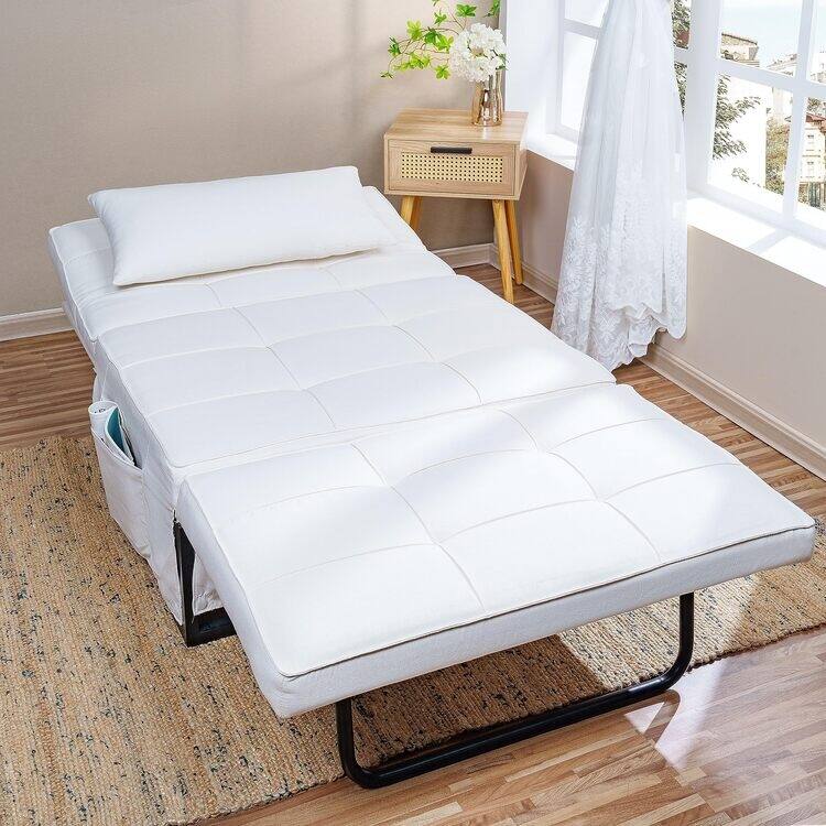 Sleeper Chair Bed, 4 In 1 Multi-Function Convertible Ottoman Bed, Breathable Linen Bed Chair, Convertible Sofa Bed