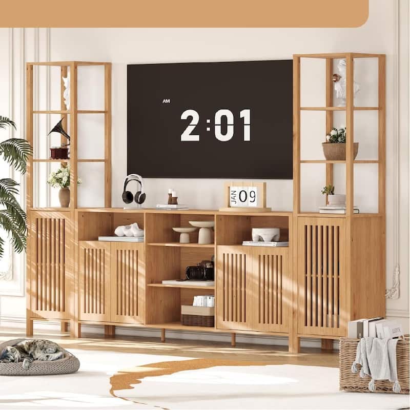 70 Inch TV Stand Entertainment Center with Storage System - Beige