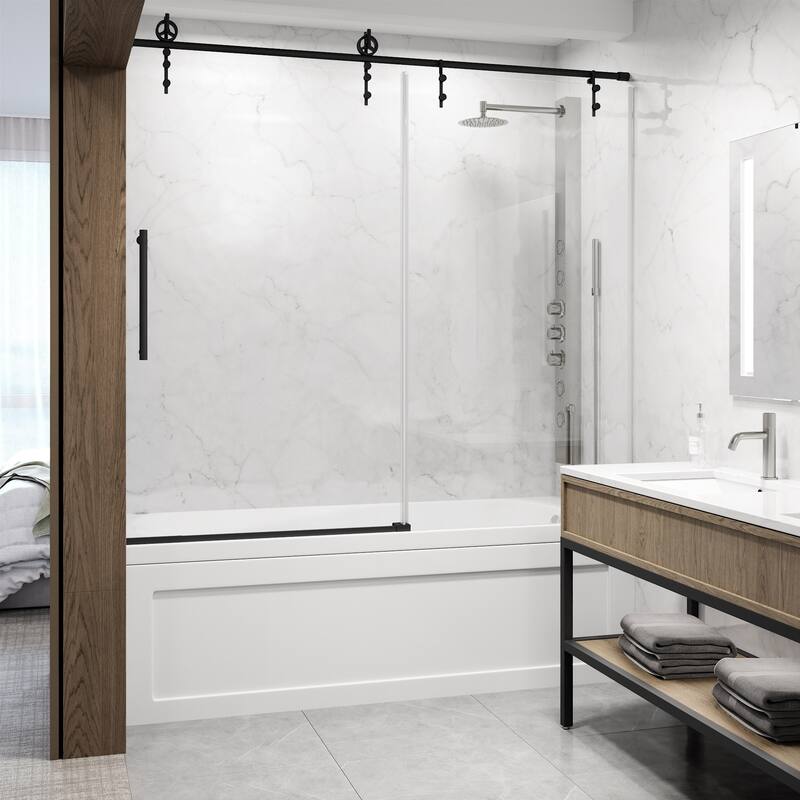 VIGO Hamilton 56" to 60" W x 68" H Frameless Sliding Tub Door - Matte Black