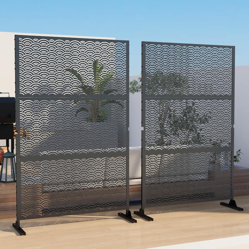 Outdoor Privacy Screen with Stand for Patio Garden Metal Fence