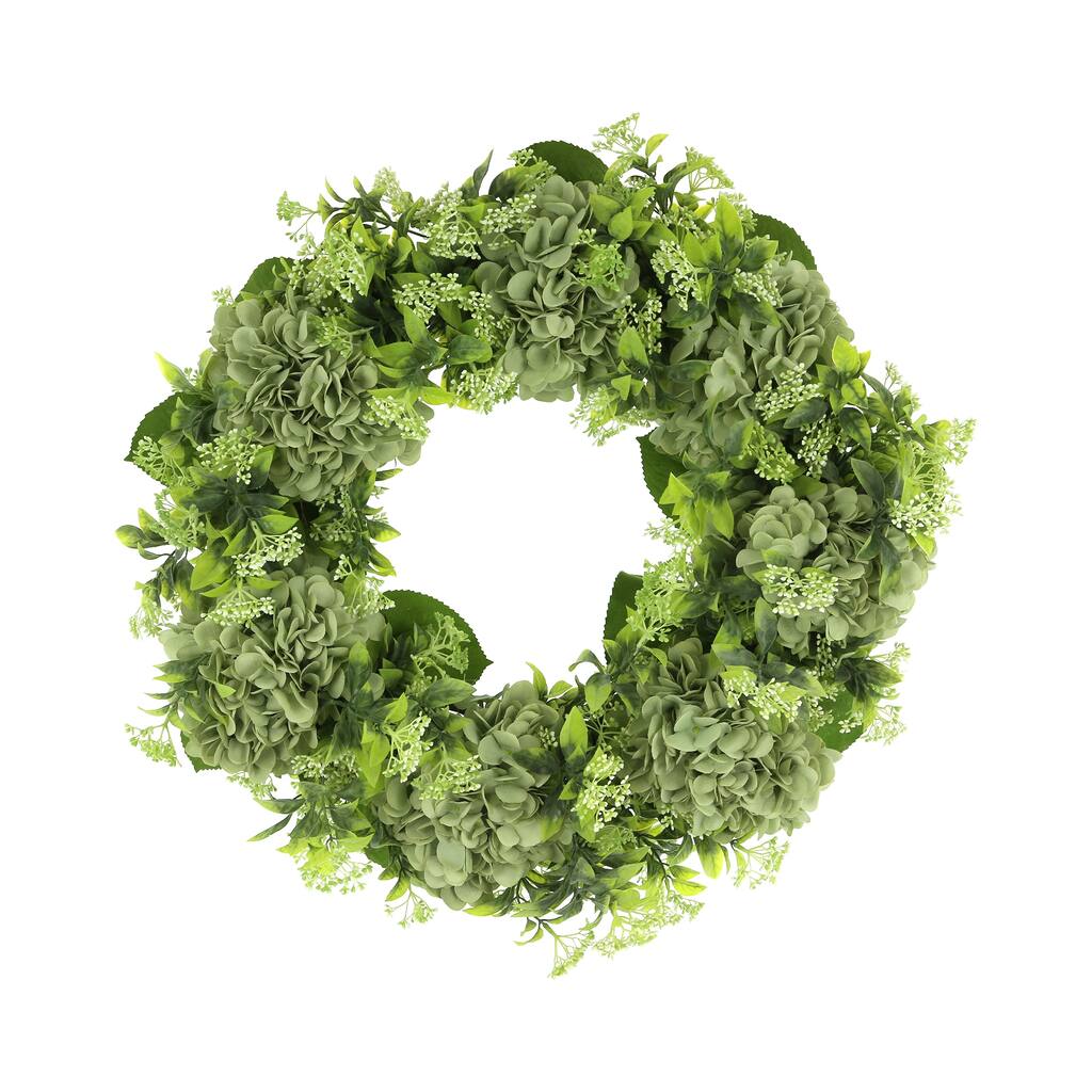 24'' Grapevine Wreath with Hydrangeas and Budding Flowers