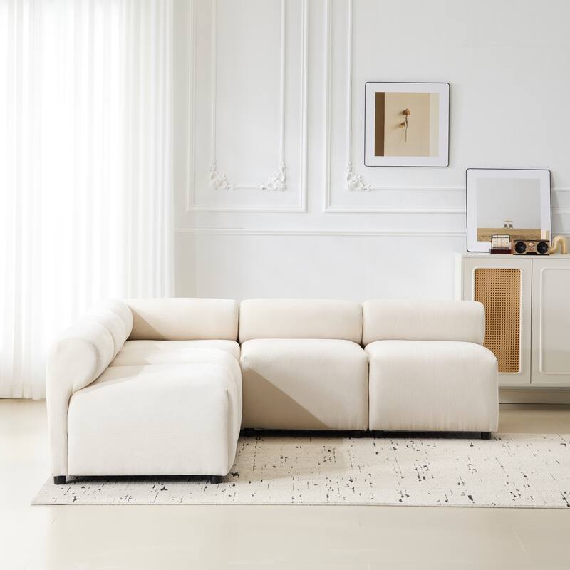 83 in. 5-Piece V-Shaped Modular Sofa in Beige Fabric for Living Rooms