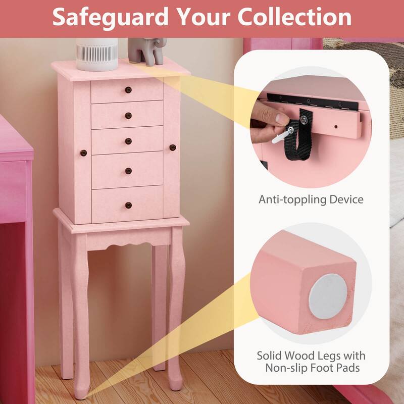 Costway Jewelry Cabinet Storage Chest Standing Organizer Mirror White - See Details