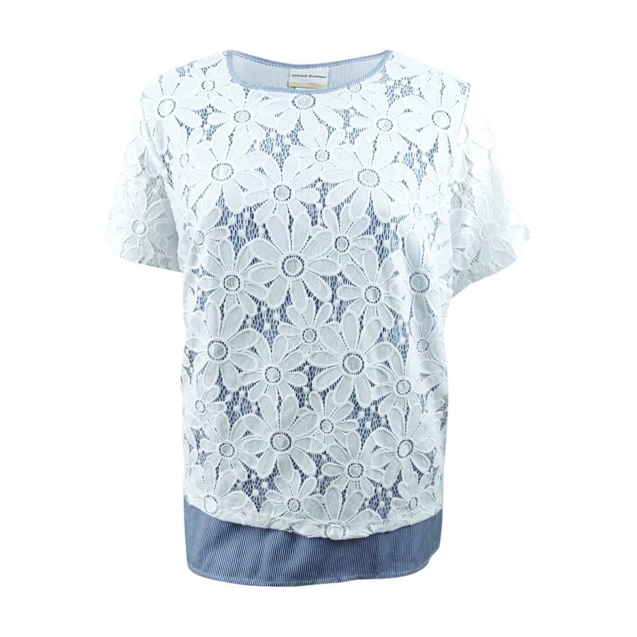 Shop Alfred Dunner Women S Plus Size Lace Overlay Top Blue Free Shipping On Orders Over 45 Overstock 28034163
