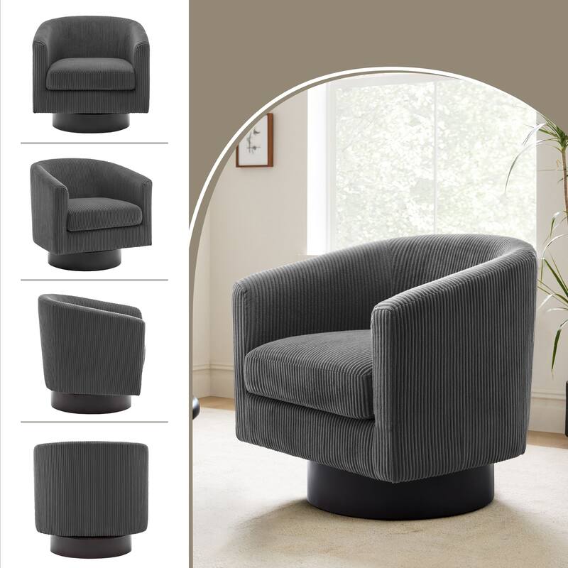 Modern 360° Swivel Corduroy Accent Chair Barrel Armchair