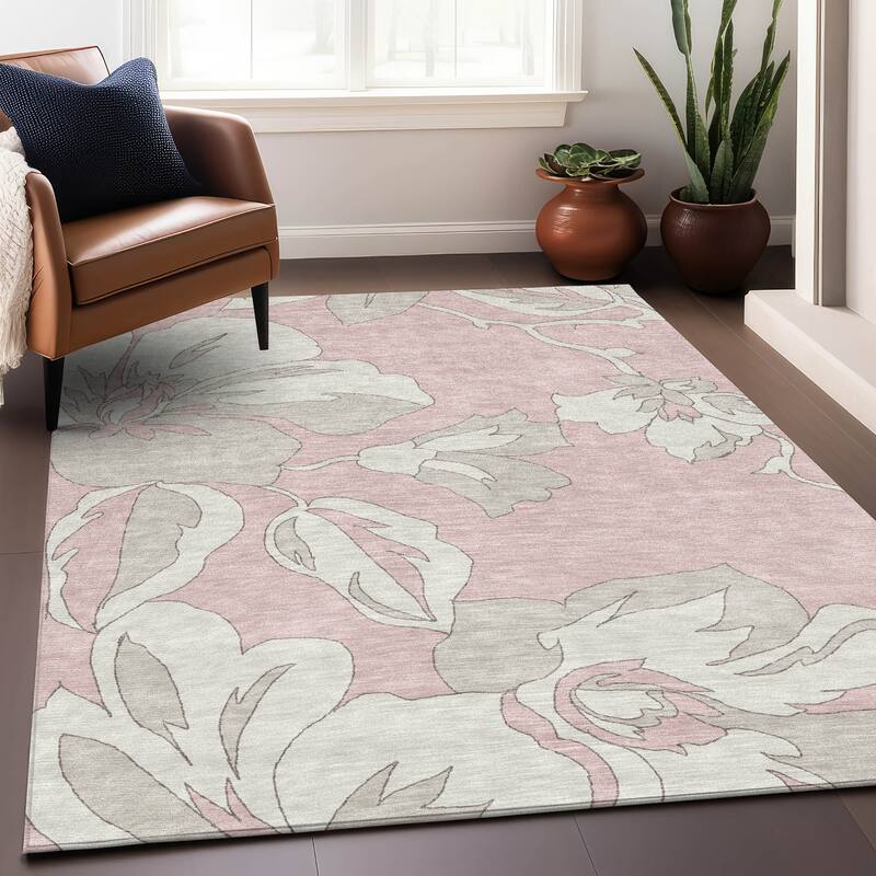 Machine Washable Indoor/ Outdoor Chantille Floral Contemporary Rug