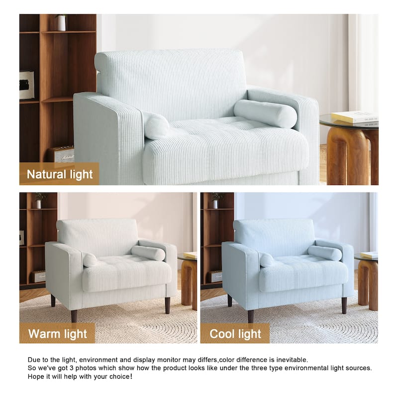 Aronas Modern Corduroy Wide Accent Chair with Pillows