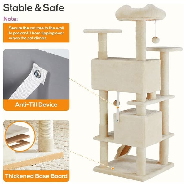 54 Inch Tall Cat Tree for Large Cat with Round Platform and Small