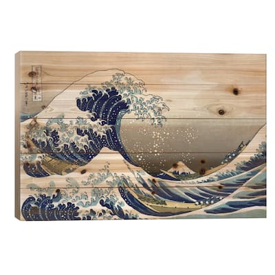 The Great Wave at Kanagawa, 1829 Print On Wood by Katsushika Hokusai - Multi-Color