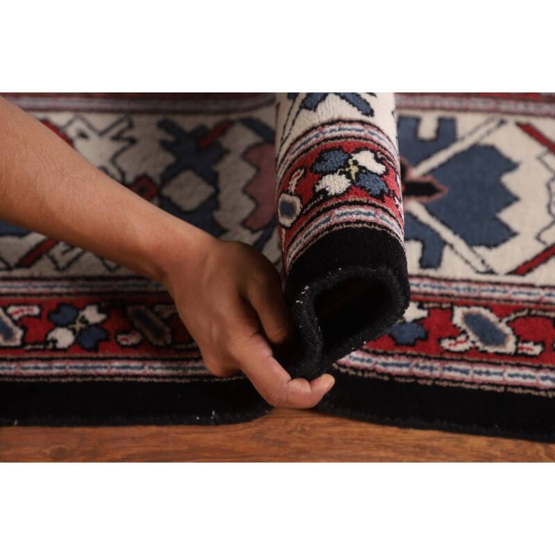 All-Over Black Heriz Oriental Area Rug Hand-Knotted Wool Carpet - 8'11"x 11'7"