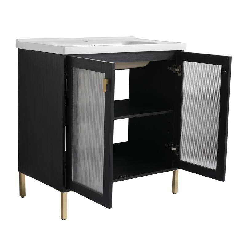 Freestanding Vanity with Transparent Acrylic Doors and Soft-Close Hinges - 31.9-Inch - 31.9in L