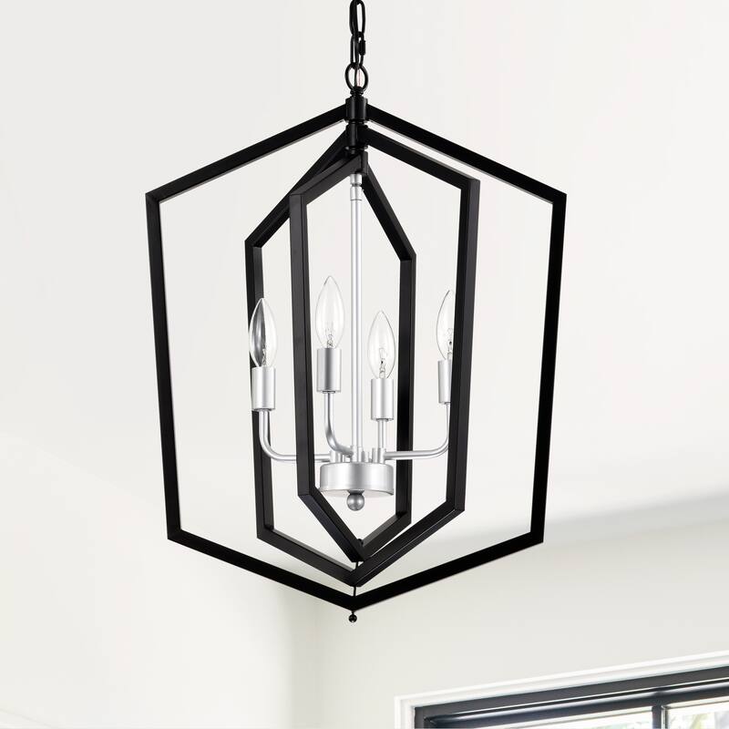4-Light Farmhouse Kitchen Chandeliers, Rustic Cage Light Fixture Adjustable Height Chandeliers for Dining Room Hallway
