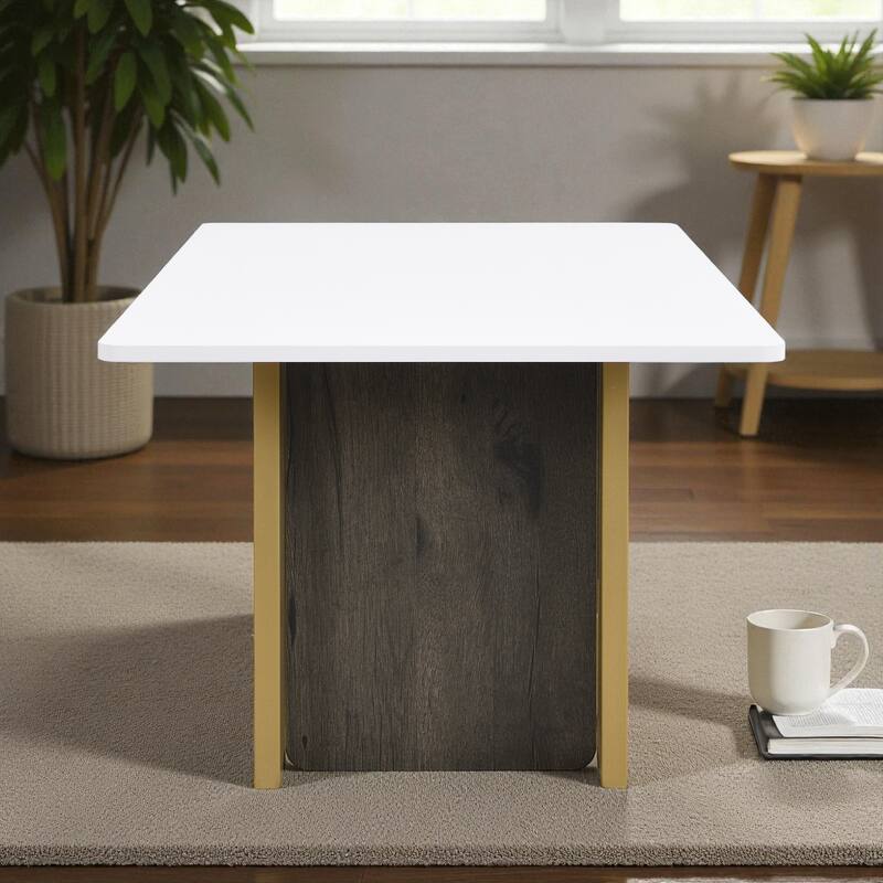 Modern Light Luxury Coffee Table Set of 2, Square Center and Side Table with Metal Frame for Living Room