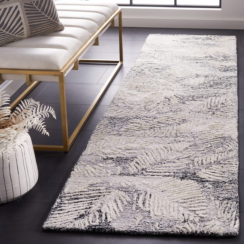 SAFAVIEH Handmade Glamour Shag Contemporary Rug - 2'3" x 8' Runner - Black/Ivory