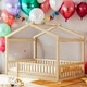 preview thumbnail 2 of 7, Full Size Wood Bed House Bed Platform Bed Frame With Fence