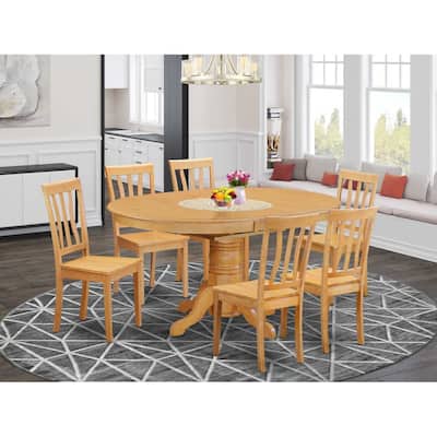 7-Piece Oval Natural Oak Finish Solid Wood Top Dining Table with 6-Chairs with