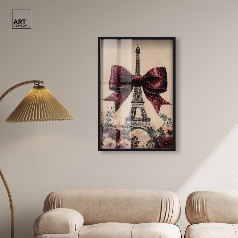 Sparkling Bow Eiffel Tower Shadowbox by Art Remedy