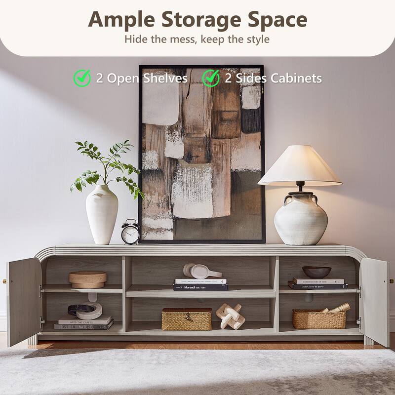 Modern Fluted TV Stand for 80" TV, Media Console, Entertainment Center